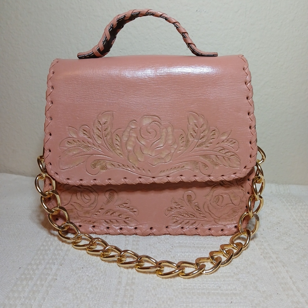 Pink rose leather purse